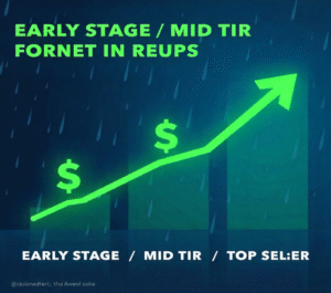 A clean infographic showing “Early Stage / Mid Tier / Top Seller” earnings.
