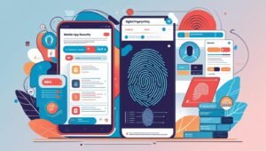 mobile app security illustration, anti-bot fraud detection, digital fingerprinting (1)