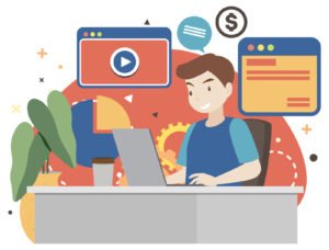 Working characters flat design for web banner